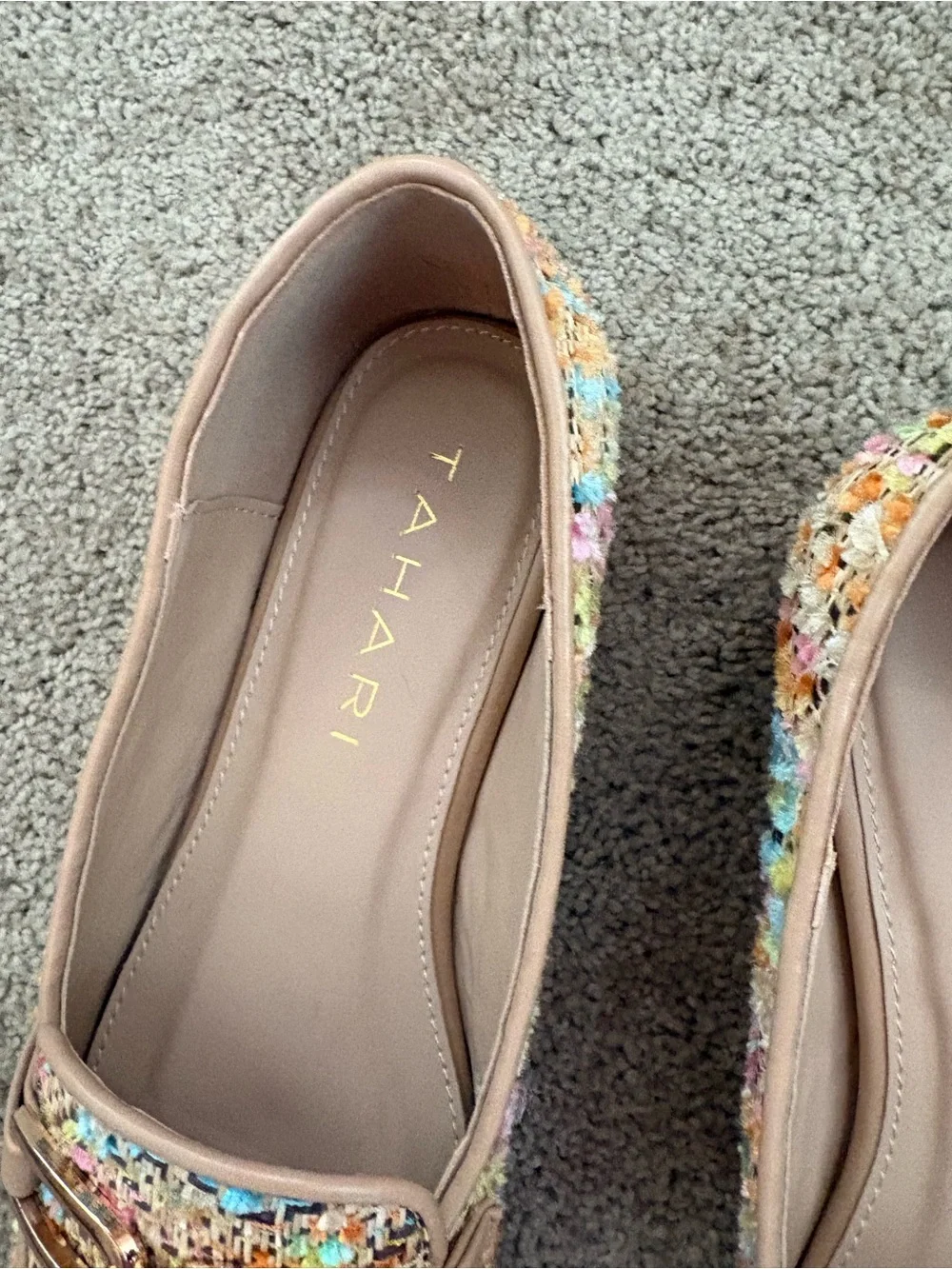 Multicolor Tweed Loafers with Gold Chain Trim Size 8 - Picture 3 of 6